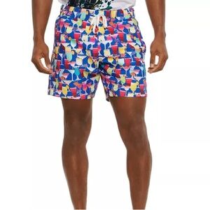 Robert Graham Poolside Drinks Blue Multicolor Print Swimsuit Trunks EUC Size 38